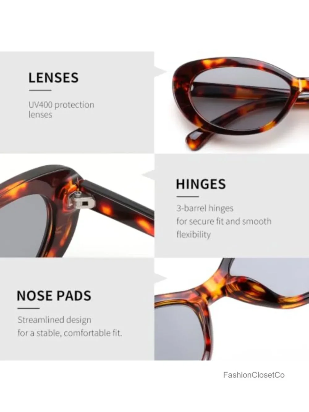 Retro Oval Cat Eye Sunglasses UV400 Protection Lightweight Plastic Frame